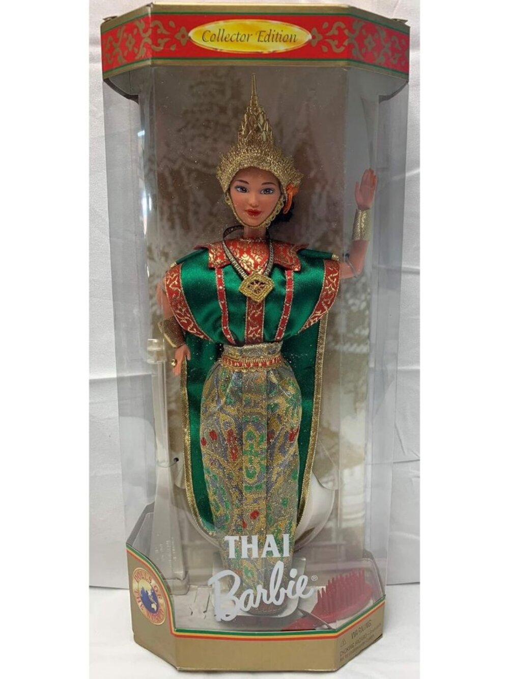 1997 Collector Edition Thai Doll - 12" with Traditional Outfit, Jewelry & Stand